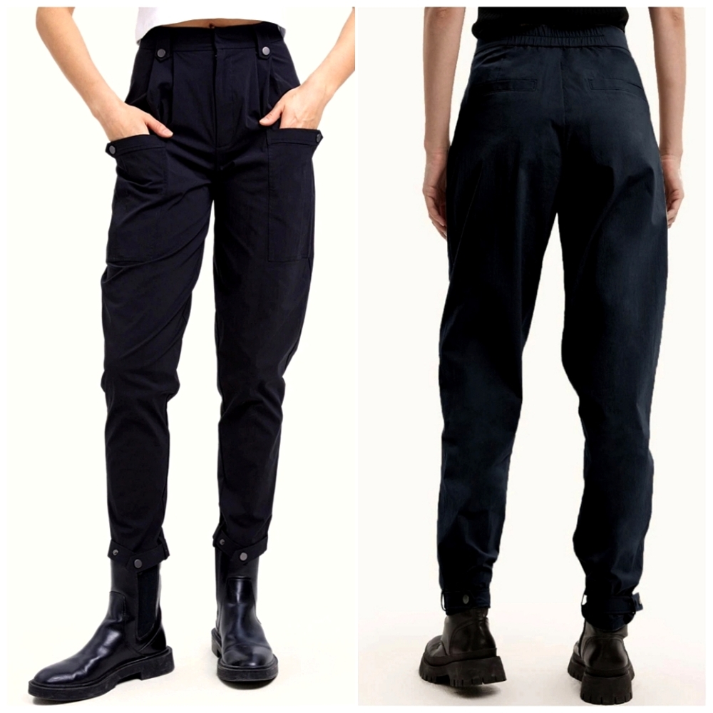 Gentle Herd Pocket Taper Cotton Blend Ankle Pants in Black
